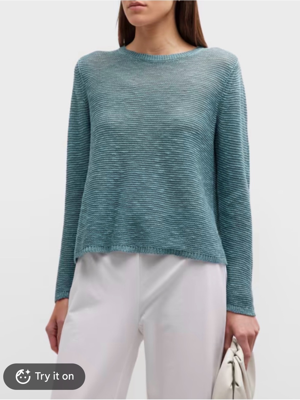 Eileen Fisher Slubby Crewneck Organic Linen/Cotton Blend Knit Pullover , XXS